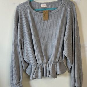 Hailey &‎ Company grey ribbed sparkle long sleeve sweater cinched waist Large